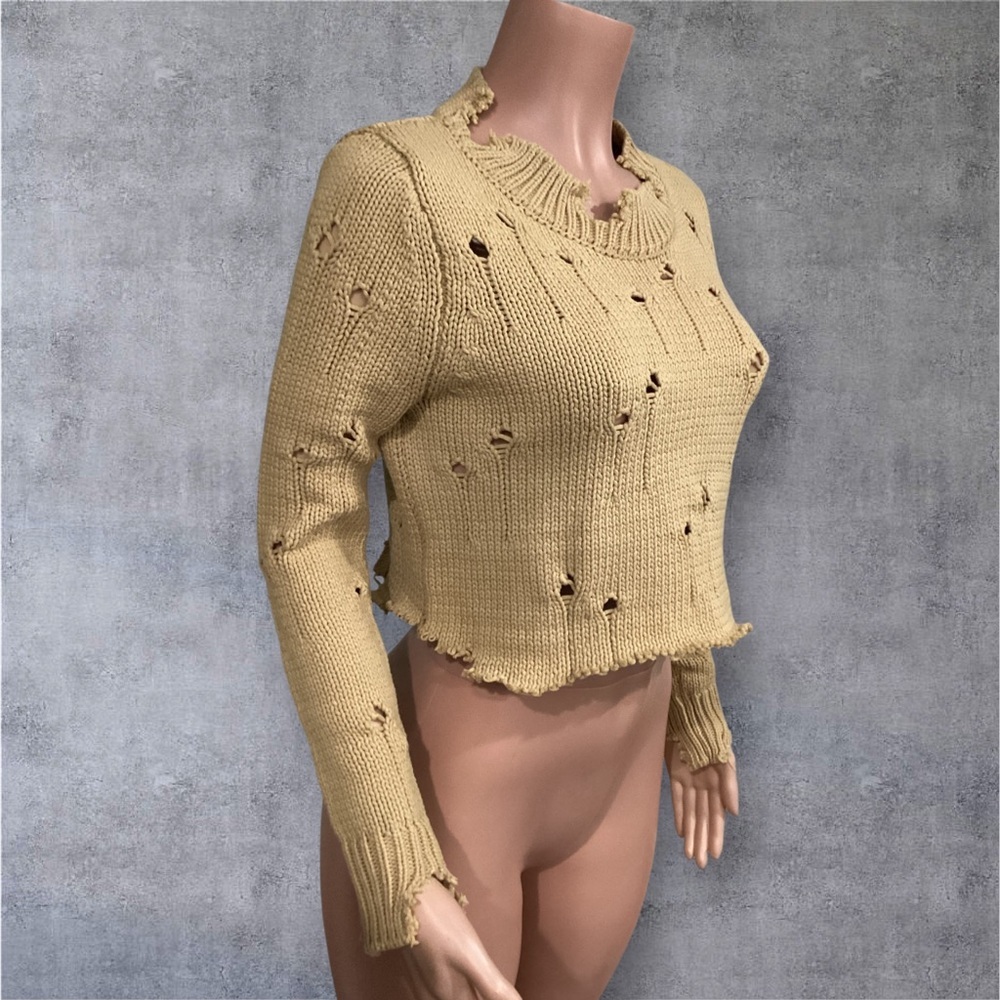 Zara Distressed Cropped Sweater Size Small - Picture 2 of 5